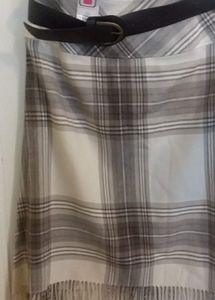 Bandolino Plaid Skirt Fringe Leather Belt